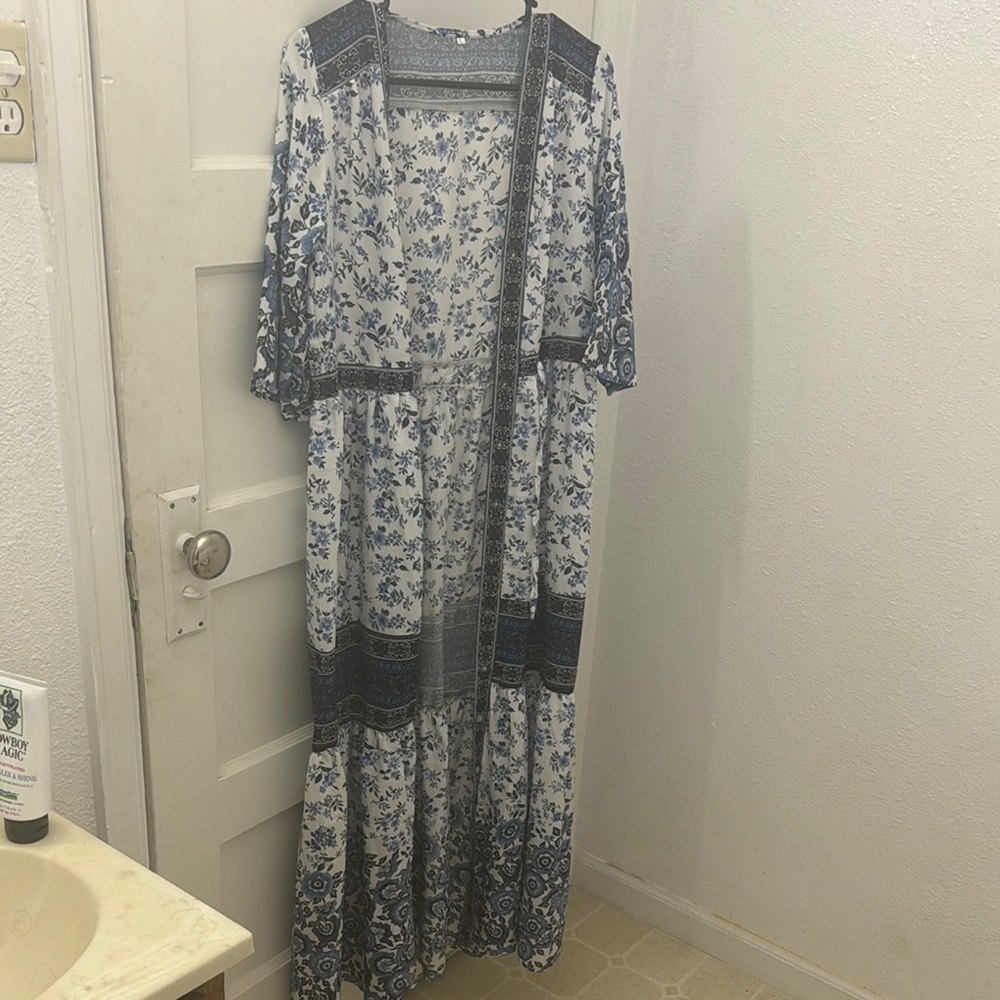 Floral Blue and White Maxi Dress